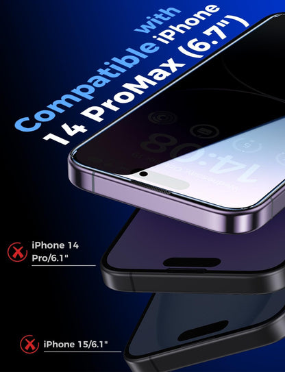 MAGIC JOHN 2 Pack for iPhone 14 Pro Max 6.7 inch Privacy Tempered Glass Screen Protector, Auto Dust-Elimination Installation, Easy Installation, Bubble Free