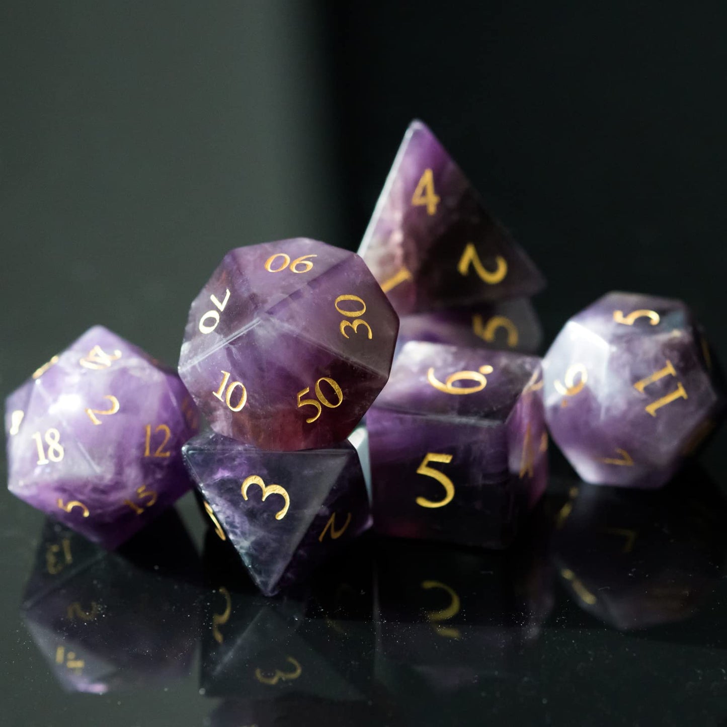 UDIXI Amethyst Gemstone Dice Set D&D, Crystal Stone DND Dice with Gift Case for Role Playing Games Tabletop Games