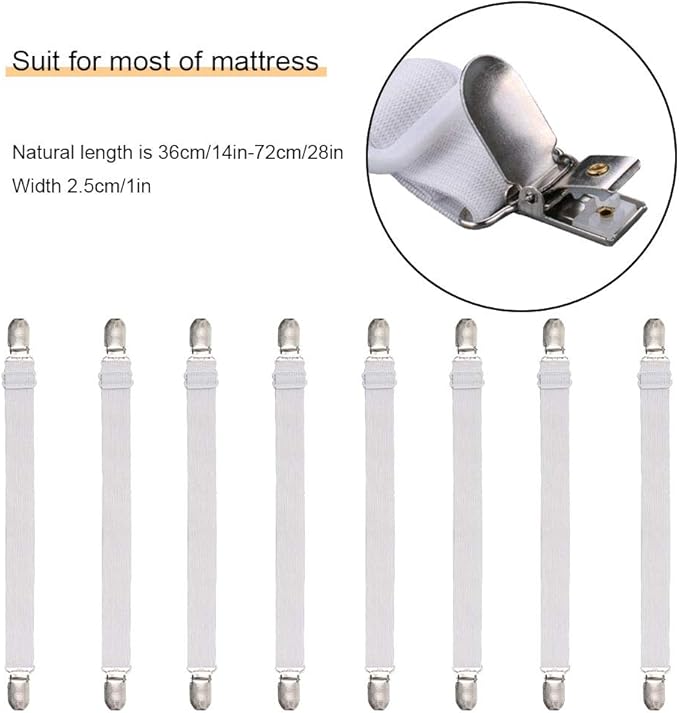 8Pcs Adjustable Bed Sheet Straps Clips, Elastic Mattress Sheet Fasteners Holder