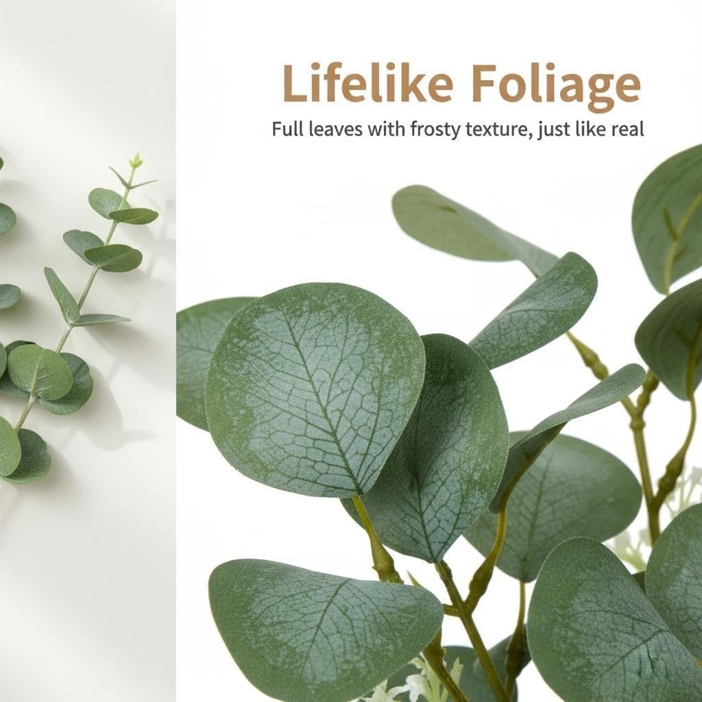Briful Artificial Eucalyptus Stems in Glass Vase with Faux Water, 14" Fake Plant Eucalyptus Leaves for Home Bathroom Office Farmhouse Wedding Centerpiece Décor