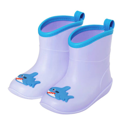 FUNCOO PLUS Toddler Baby Blue Wellies for Boys Girls, Little Kids Animal Shark Welly Boots Infant Rain Boot Wellingtons Waterproof Boots 1-6 Years Size 5