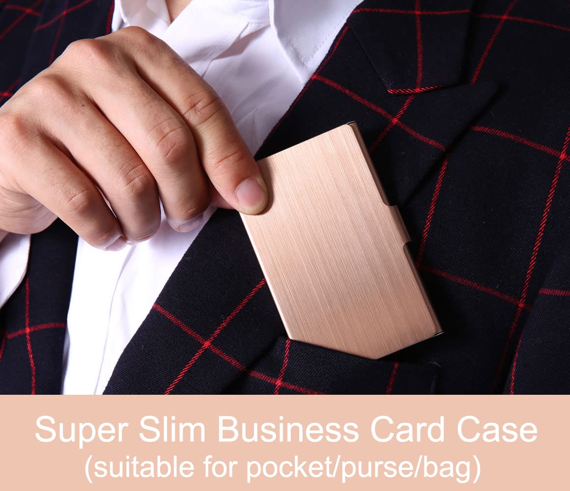 DMFLY Business Card Holder, Slim Business Card Case for Men & Women, Pocket Metal Card Case, Professional Stainless Steel Business Card Holders, Buckle Style Shut, 1PCS Rose Gold and 1PCS Silver
