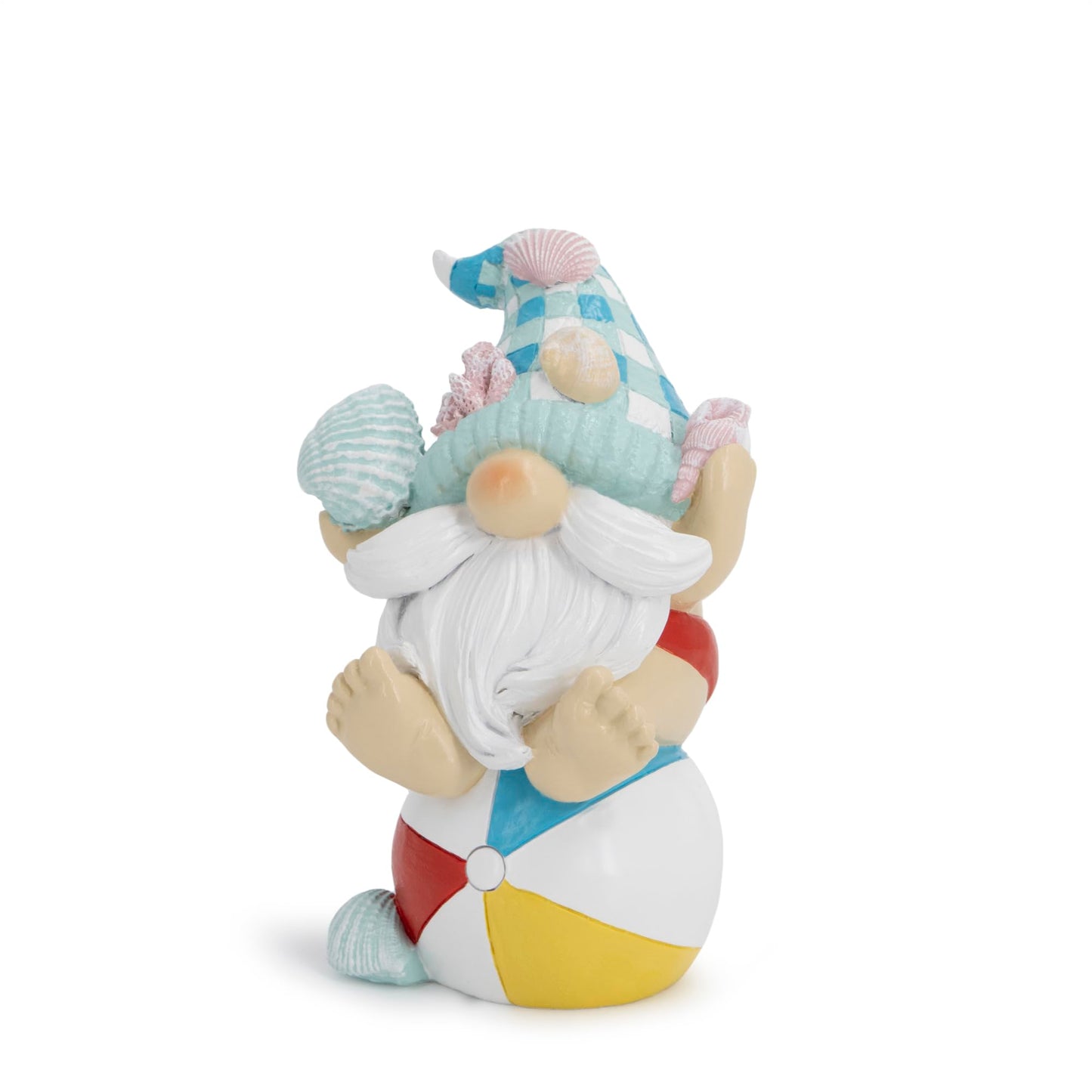 Hodao Coastal Ocean Gnome Decorations – Hand-Painted Resin Beach Gnome Sitting on Ball with Seashell Hat & Coral Details, Summer Sea Decor Gift for Indoor Home, Bedroom & Tabletop Ornaments
