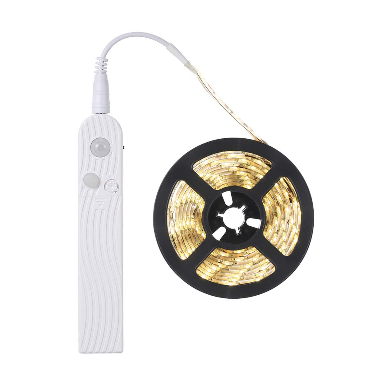 FOLGEMIR 1 m LED Strip with Motion Sensor, Battery Operated Night Light with PIR Sensor, Waterproof Cabinet Lighting, Self-Adhesive Fairy Lights (3000 K Warm White, 1 m)