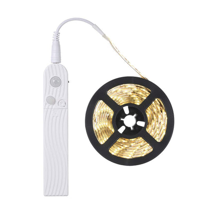 FOLGEMIR 1 m LED Strip with Motion Sensor, Battery Operated Night Light with PIR Sensor, Waterproof Cabinet Lighting, Self-Adhesive Fairy Lights (3000 K Warm White, 1 m)