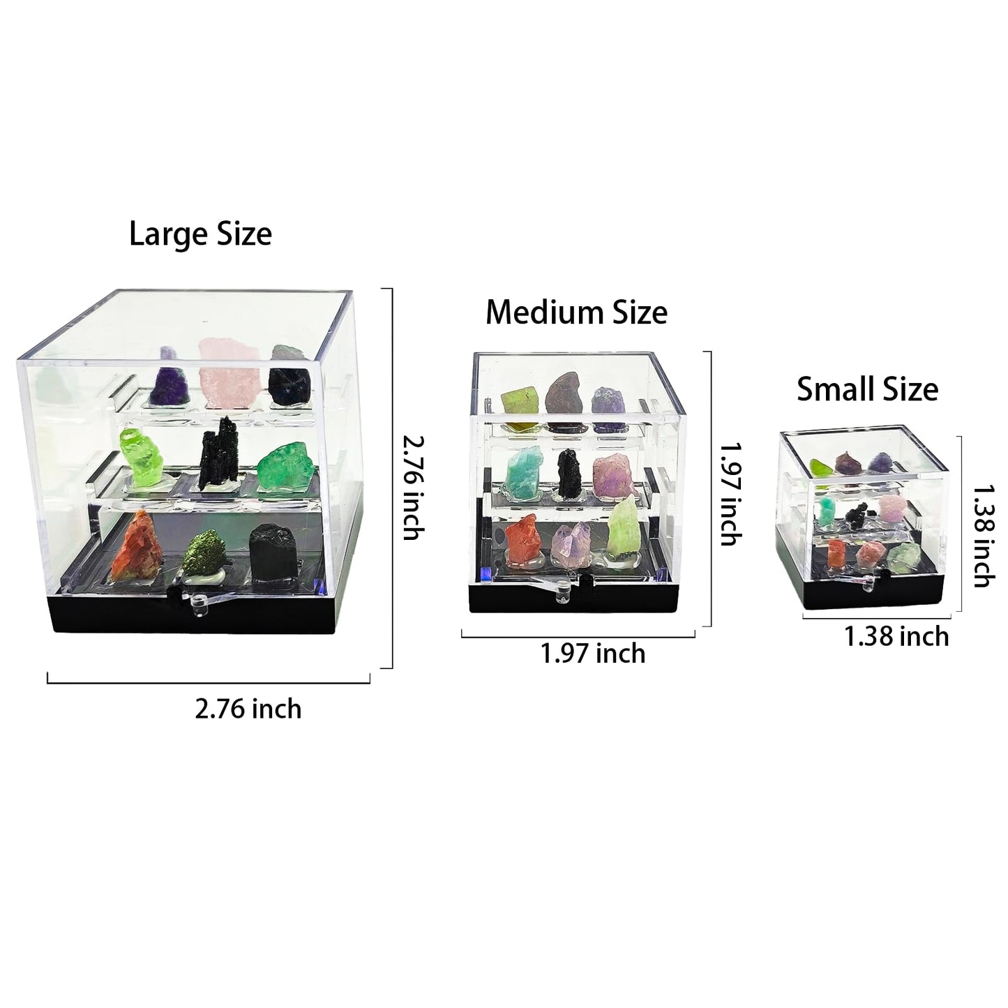 Rare Natural Naturally Mineral Specimen Collection Gift Box-9 Pieces Exquisite Minerals-Square Acrylic Tiered Display Case - Ideal Gifts for Mineral Enthusiasts,Geography Enthusiast-(Small)