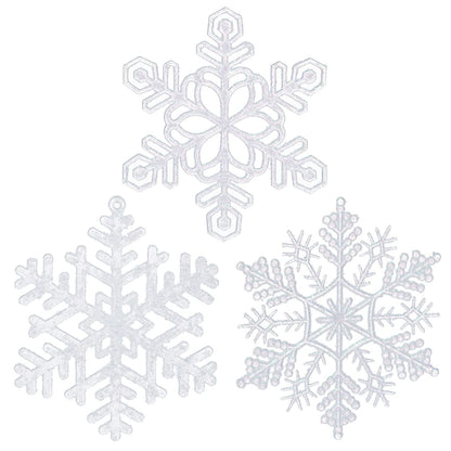 48pcs 4 Inch Pre-Strung White Snowflake Ornaments for Christmas Tree Decorations, Hanging Plastic Glitter Snowflake Christmas Ornaments Bulk in Iridescent White