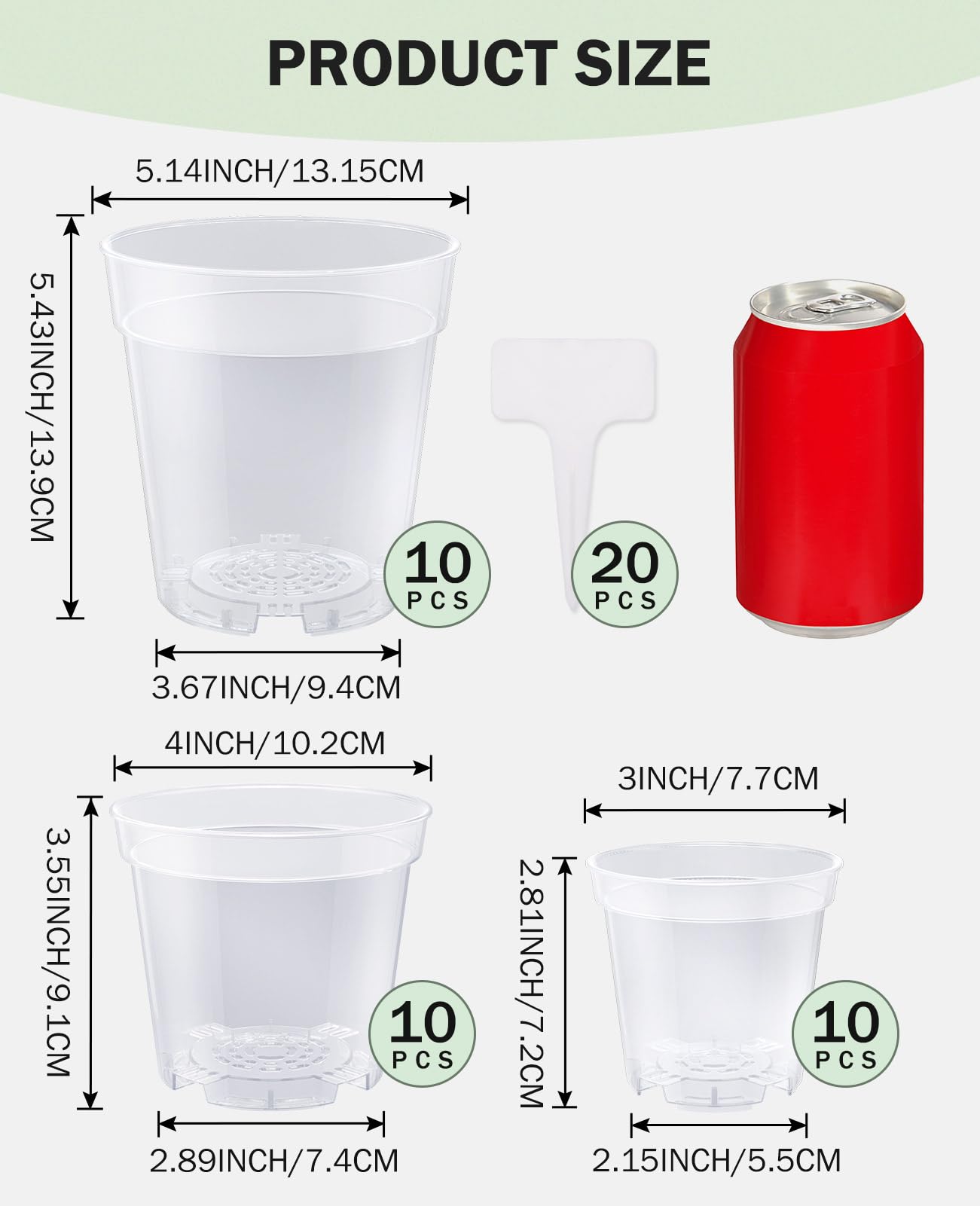 homenote Nursery Pots 30 Pack,3/4/5 Inch Plant Pot for Planting, Clear Nursery Pots for Plant,Plastic Seedling with Drainage Holes Seed Starter Flower High Transparency 20 Labels Excellent Hardness