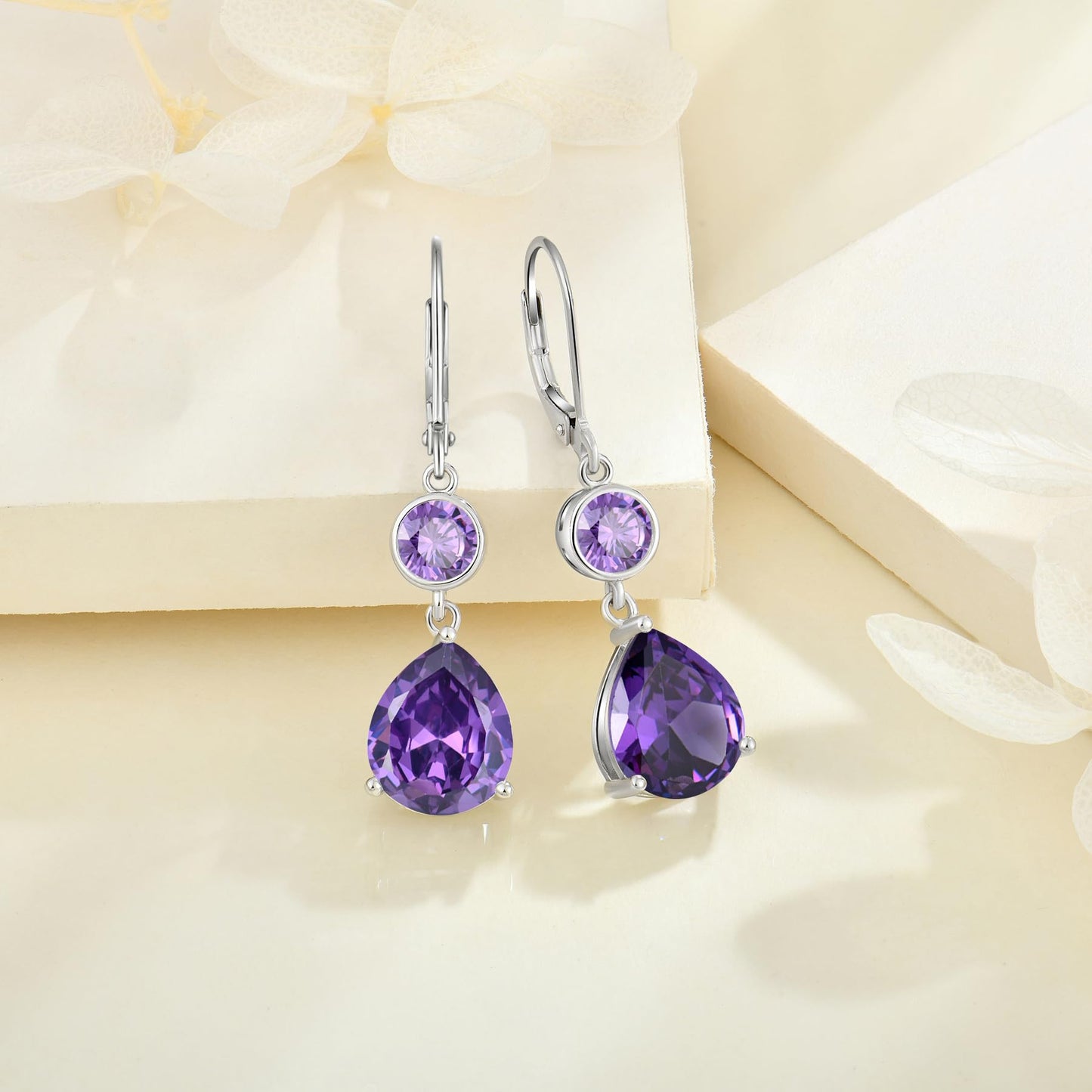 FYNSBLE Amethyst Earrings for Women Sterling Silver Dangle Drop Leverback Earrings Hypoallergenic Jewelry for Women