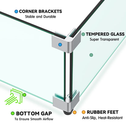 Skyflame Fire Pit Wind Guard, 53.5" x 19.5" x 6" Clear Tempered Glass Flame Guard Set with Hard Aluminum Corner Brackets and Rubber Feet, Fits for 48-inch Rectangular Fire Pit Burner Pan