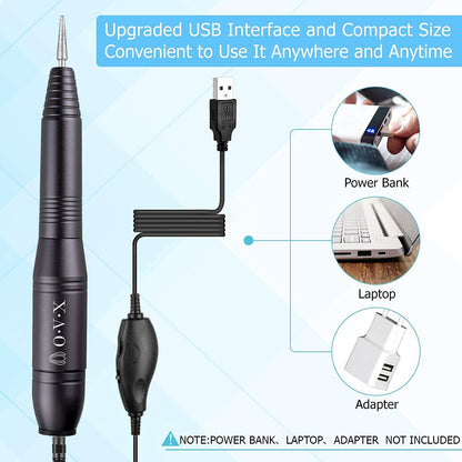Portable Electric Nail Drill Machine, Professional 20000 RPM USB Manicure Pedicure Drills for Acrylic Nails Gel Polishing Shape Tools