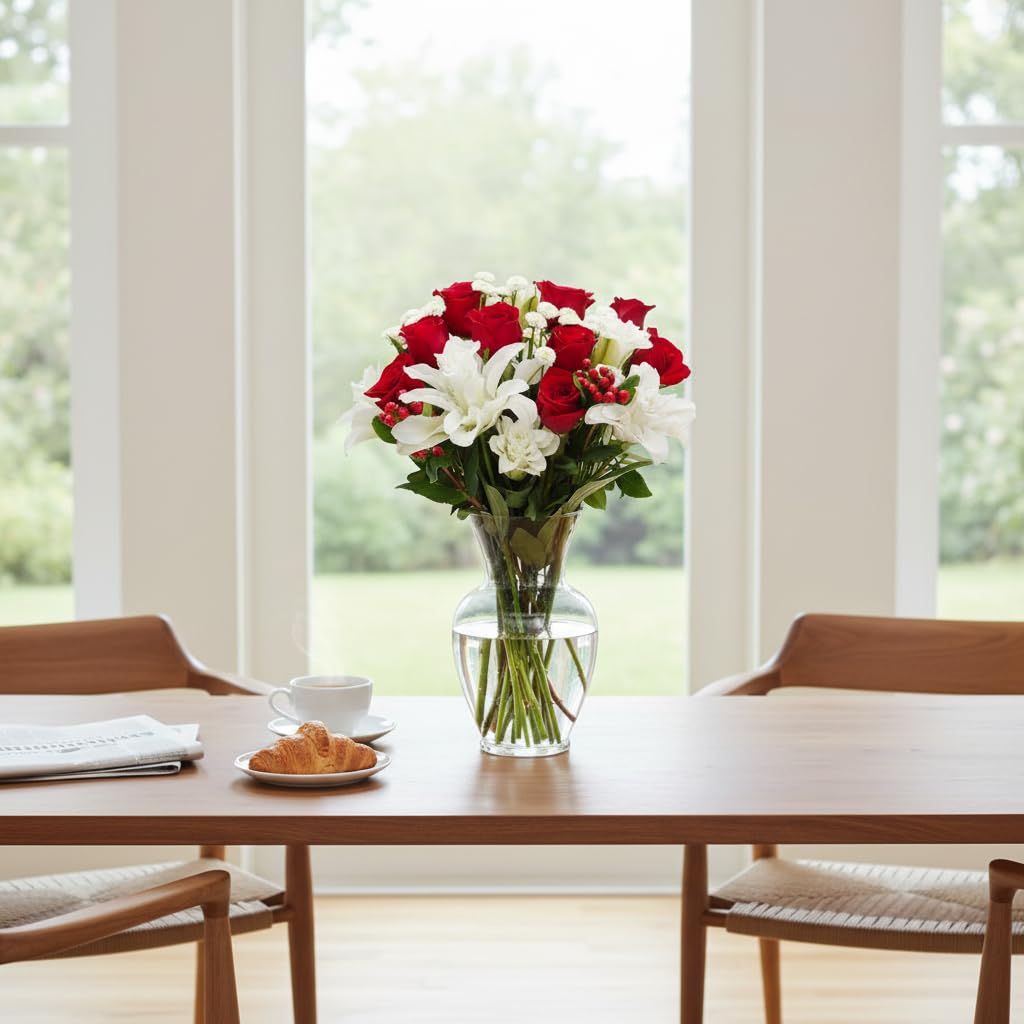 STARGAZER BARN Red Royale Rose Bouquet (Vase Included) - Hand-Tied in the USA - Fresh Flower Delivery for Birthday, Anniversary, Sympathy, Home Decor, Wedding, Mother's Day