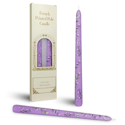Printed Taper Candle - Baleagcdl Purple with Lavender Floral Long Candlesticks Handmade 10 Inch Drip Candle Sticks for Wedding Dinner Decor Holiday Gifts Set of 2