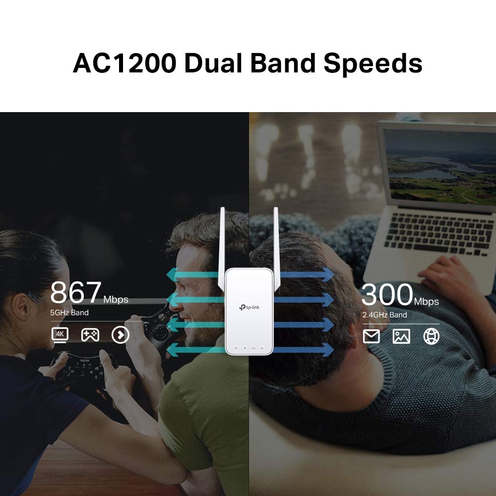 TP-Link RE315 AC1200Mbps WiFi Extender Booster Dual Band, 2 External Antennas, EasyMesh, WiFi Booster Range Extender, Internet Booster, Access Point, Works with Any WiFi Router, Easy Setup, UK Plug