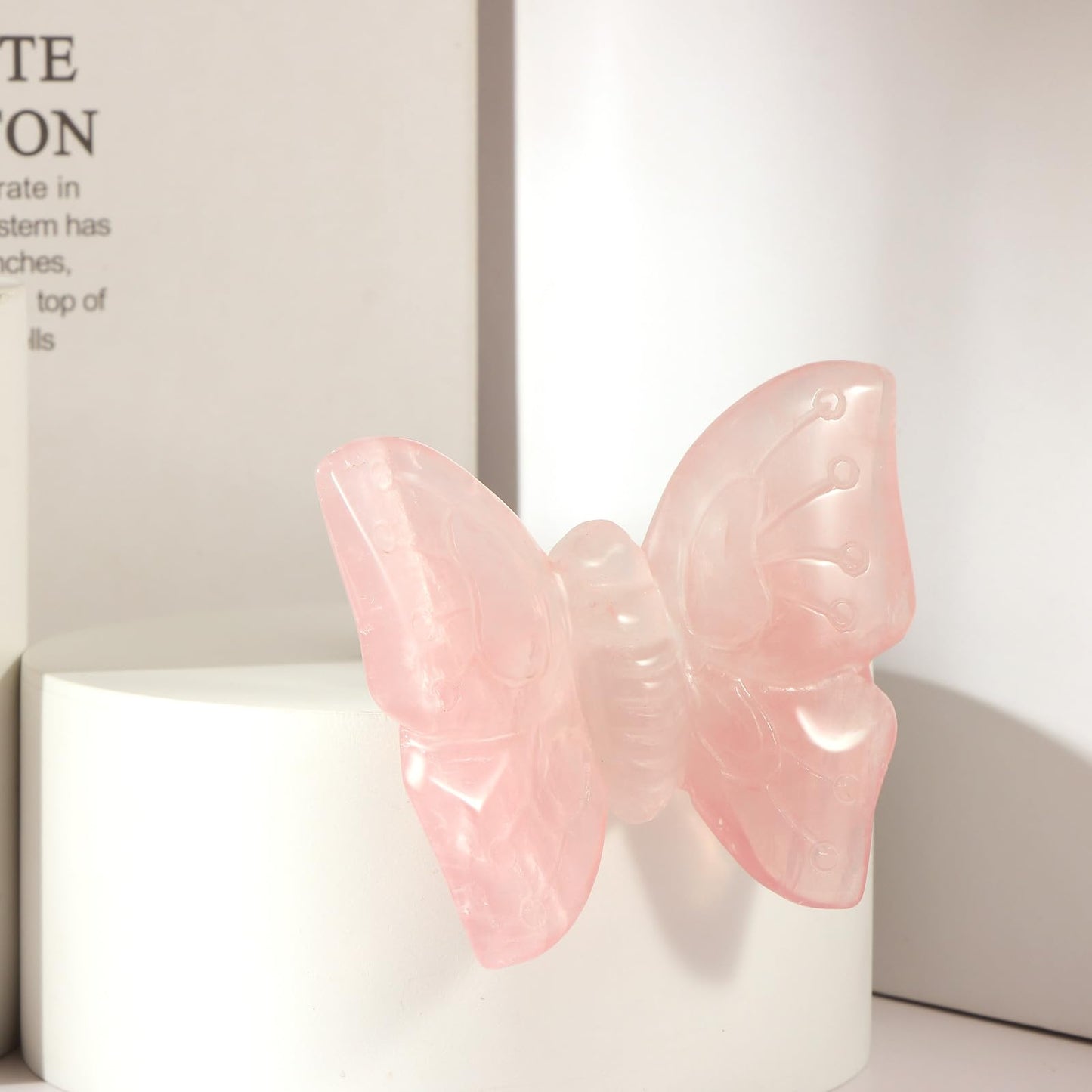 Artistone 3.3" Rose Quartz Butterfly Statue, Hand Carved Worry Stone for Anxiety Relif Home Desk Decor Animal Figurine