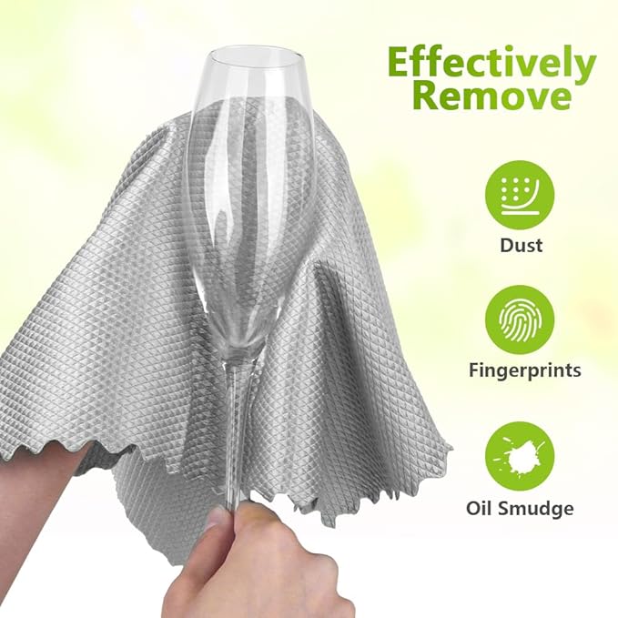 HOMEXCEL Grey Microfiber Glass Cleaning Cloths-6PK, Stainless Steel, Premium