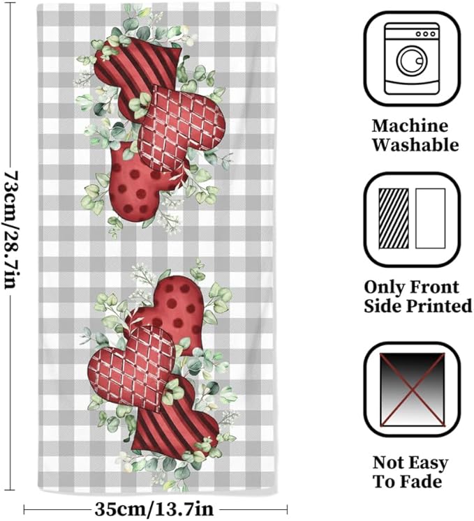 Valentine Bathroom Hand Towels, 2 Packs Decorative Pink Love Heart Kitchen