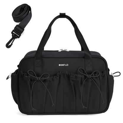 ECOHUB Small Gym Bag for Women, Mini Gym Duffle Bag with Wet Compartment, Bowknot Sports Bag, Cute Gym Tote Bag Dance Yoga Workout Travel Bags Black