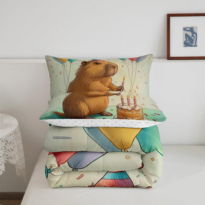 Erosebridal Cute Beaver Toddler Size Bedding Set for Kids, Wild Animal Comforter Set for Bedroom, Wildlife Down Comforter, Happy Birthday Cake Candle Balloon Duvet Insert