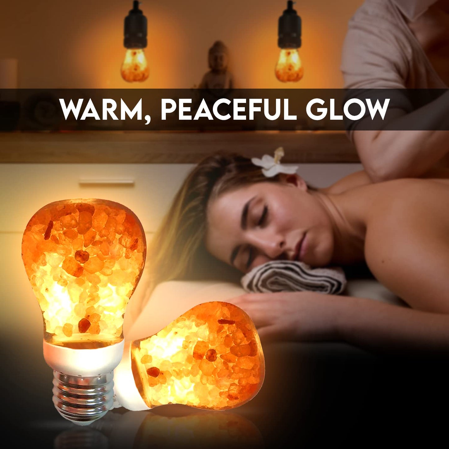 Himalayan Glow LED Light Bulb, Patent Design 60-Watt Equivalent, Warm Amber Glow, Salt Bulb Light, 4 Count