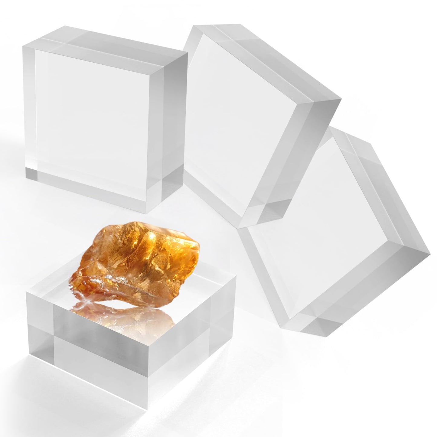 SAMYUCHO Acrylic Blocks 3 X 3 X 2 Inch 4 Pcs Acrylic Base Stand for Display Clear Block Square Riser Display Stands Pedestal Polished Cube for Jewelry trophy Props Collection Ring