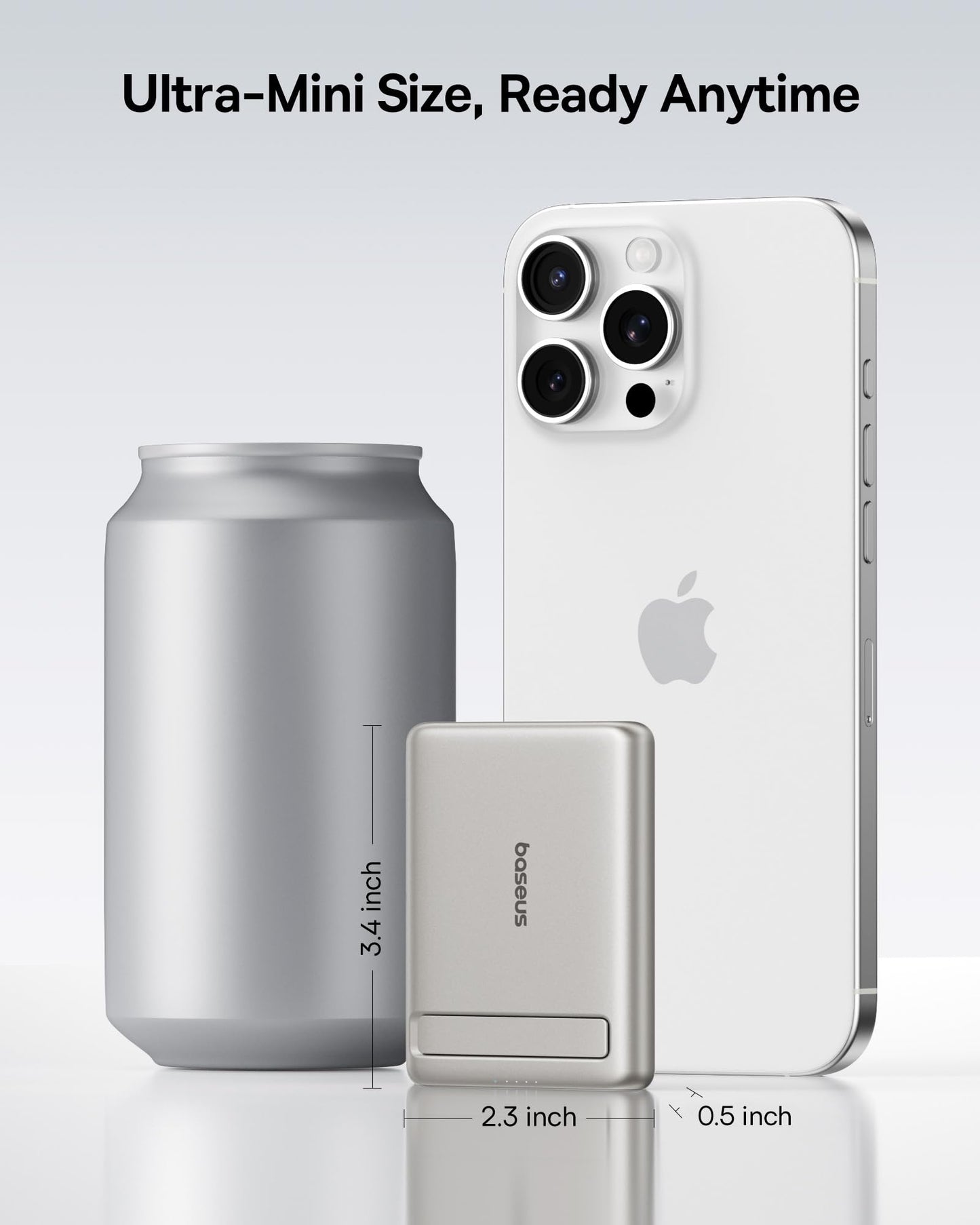 Baseus Picogo Power Bank, Smallest 5000mAh Magnetic Portable Charger with Stand, Qi2 Certified 15W Ultra-Mini MagSafe Battery Pack, Alloy Wireless Travel Fast Charger for iPhone 17/16 Series(Grey)