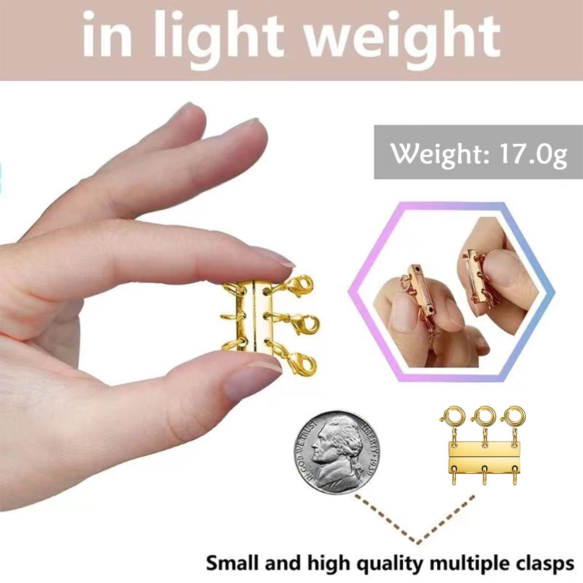 Layering Magnetic Necklace Clasps, Multiple Necklace Clasp,Necklace Clasps for Layered Look，Stainless Steel Chain Link Clasps for Necklaces and Bracelets, Silver, Gold (4pcs|Golden Silver A)