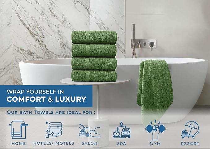 DAN RIVER Bath Towels Set of 4, 27 x 54 Inches, 100% Cotton, Larger & Lighter