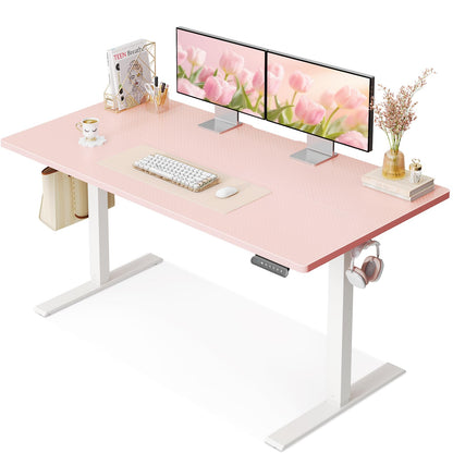 OffiGo Electric Height Adjustable Standing Desk, 48 Inch Pink Computer Desk for Women Girls, Sit Stand Table for Home, Office, Bedroom