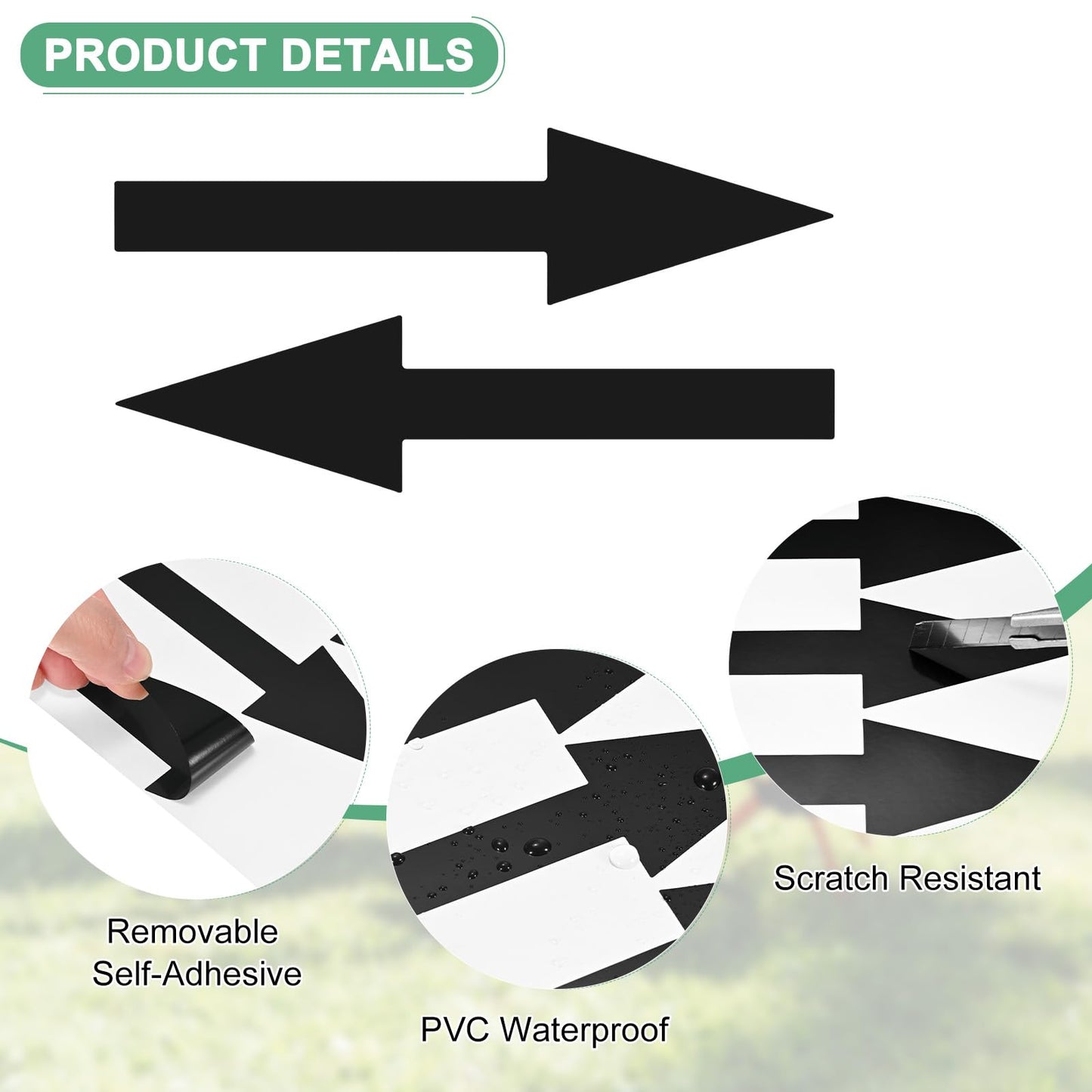 M METERXITY 6-Pack Arrow Sticker, 6 x 2 Inch/ 150 x 37 mm PVC Waterproof Self-Adhesive Directional Arrows Removable Directional Floor Decal Stickers for Wall Marking/Road Sign [Black]