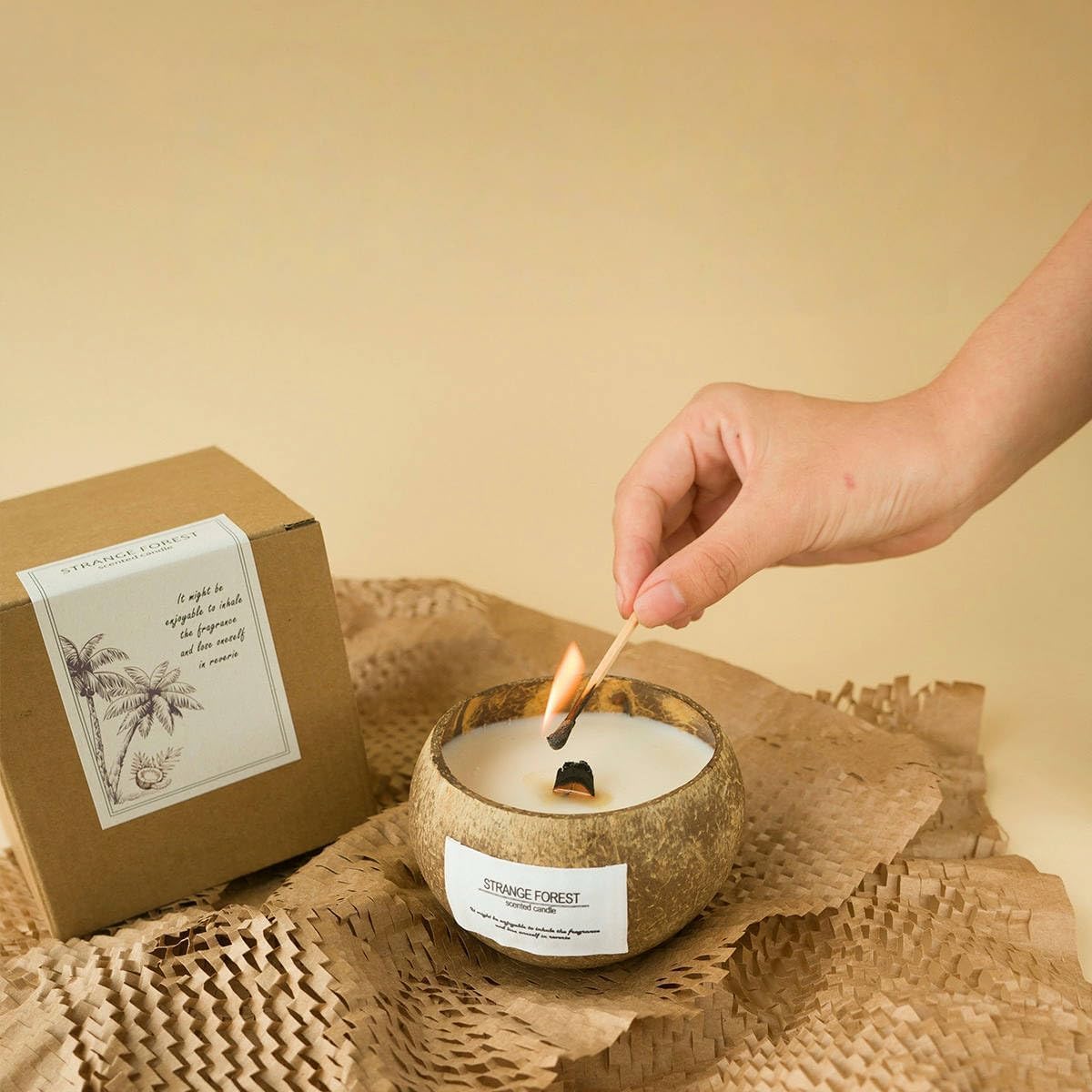 Phinicco 4 Pack Coconut Shell Candle Bowls - Wooden Candle Holders for DIY Candles & Home Decor