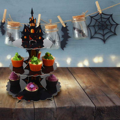 WEEPA Halloween Party Supplies 3 Tier Cupcake Stand Cardboard Cake Stand Gothic Tower for Halloween Party Decorations
