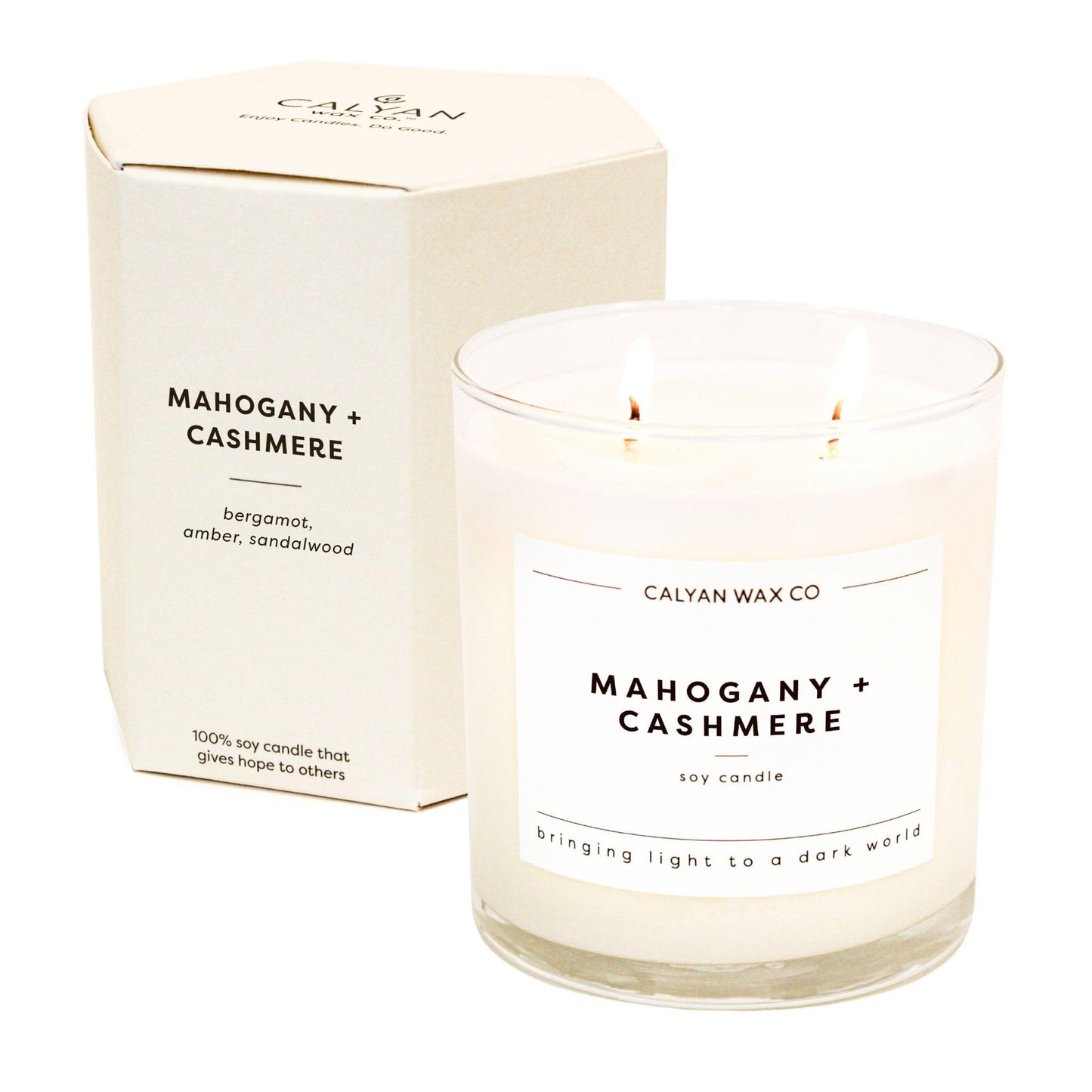 Calyan Wax Co. Mahogany & Cashmere 2 Wick Scented Candle - 37 Hour Burn - Luxury Clean Soy Wax Candles - Long Lasting Large Glass Jar Candle for Home - 8.8oz