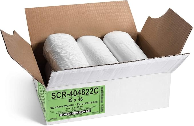Aluf Plastics 45 Gallon 22 Micron Premium Clear Trash Bags