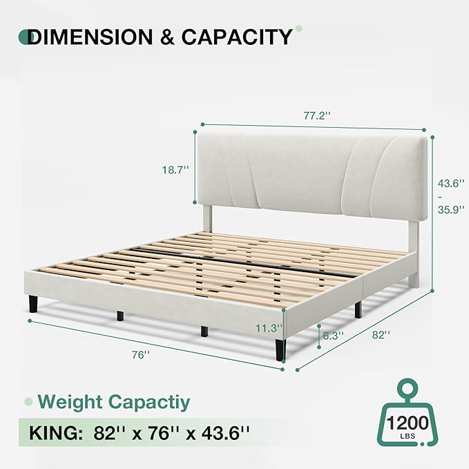 Novilla King Bed Frame and Headboard, King Bed Frame, Velvet Upholstered Bed