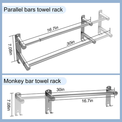 zmnklry Double Towel Bar, Stainless Steel Adjustable 16 to 28In Double Towel Racks for Bathroom, Double Bath Towel Bar,Applicable to Bathrooms and Kitchens