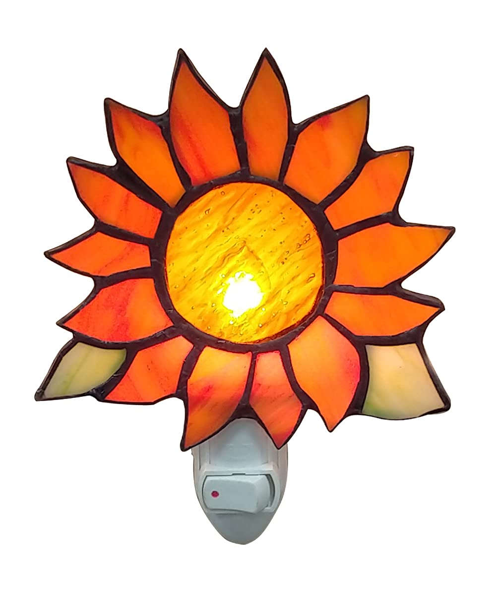 HUIMEIJU Stained Glass Sunflower Night Lights,Suitable for bedrooms,Kitchens,bathrooms,etc.(Orange 1PCS)