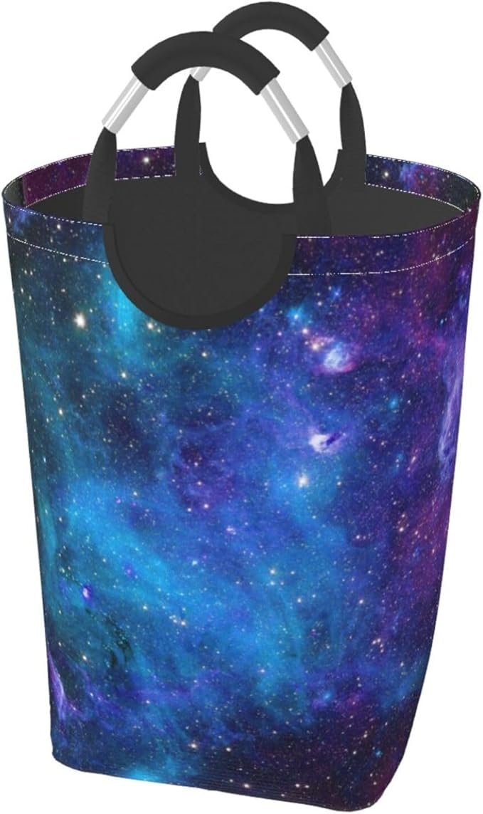 Blue Sky Laundry Basket Starry Sky Foldable Laundry Hamper Blue Galaxy