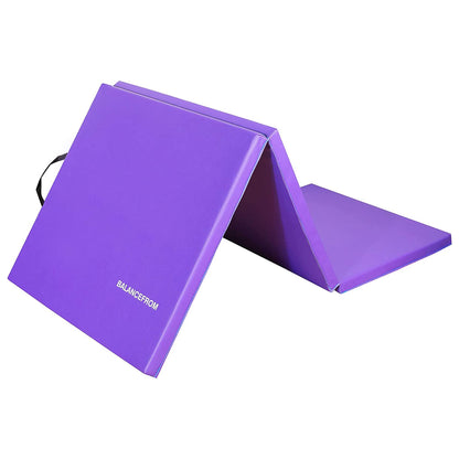 BalanceFrom 6x2 Feet 3-Panel Folding Gymnastics Mat – 1.5-Inch Thick Pad with Vinyl Surface and Carrying Handles for Tumbling, Yoga, Pilates, Home Workouts, and Martial Arts