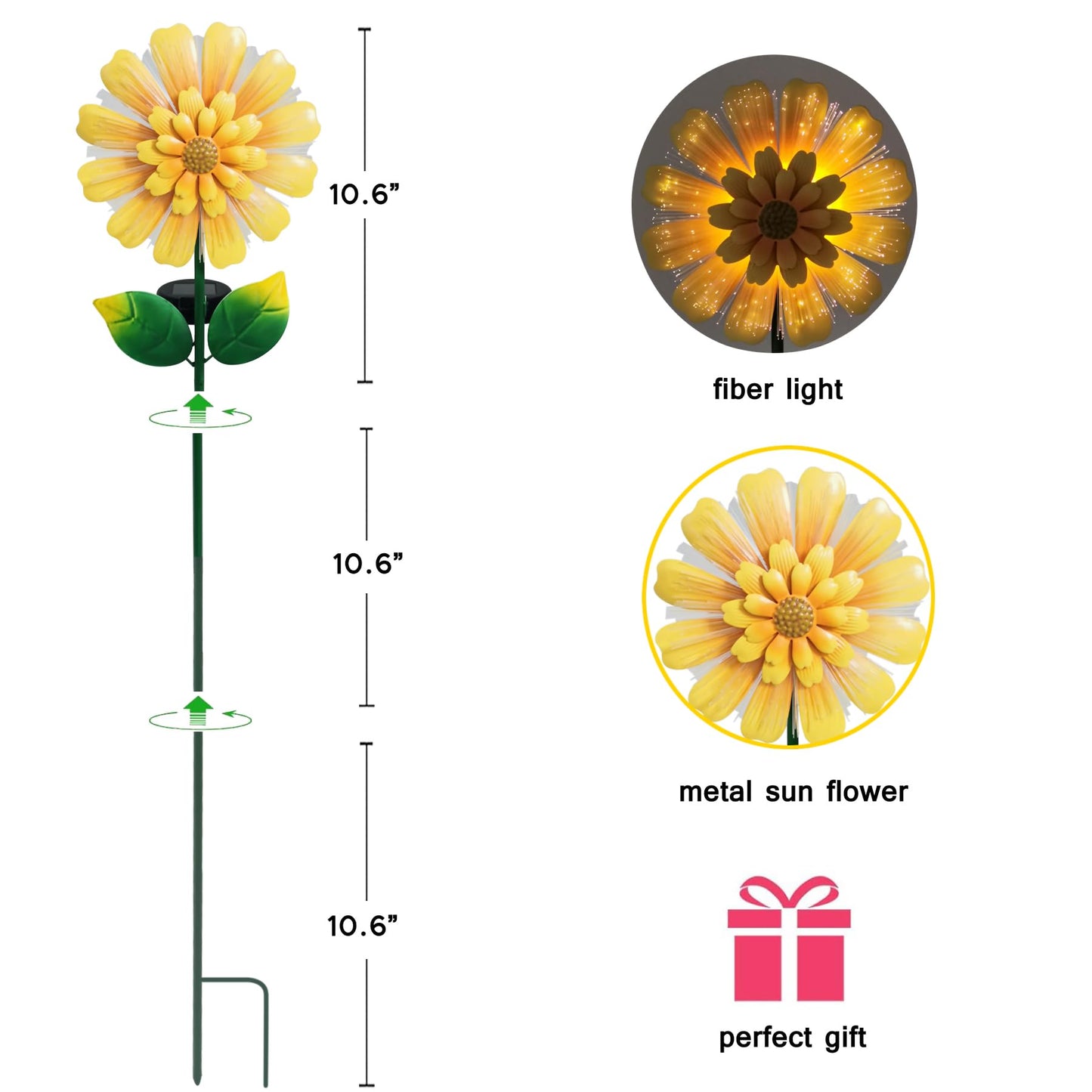 TSTGEE Solar Garden Stake Solar Flower with Fiber Lights Metal Sunflower Decorative Outdoor Lights Waterproof for Pathway Yard Lawn,Garden Gifts for Women,Mom,Grandma