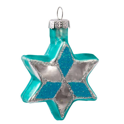 Kurt Adler H8203 Glass Star of David with Glitter Ornament, Set of 6, Blue