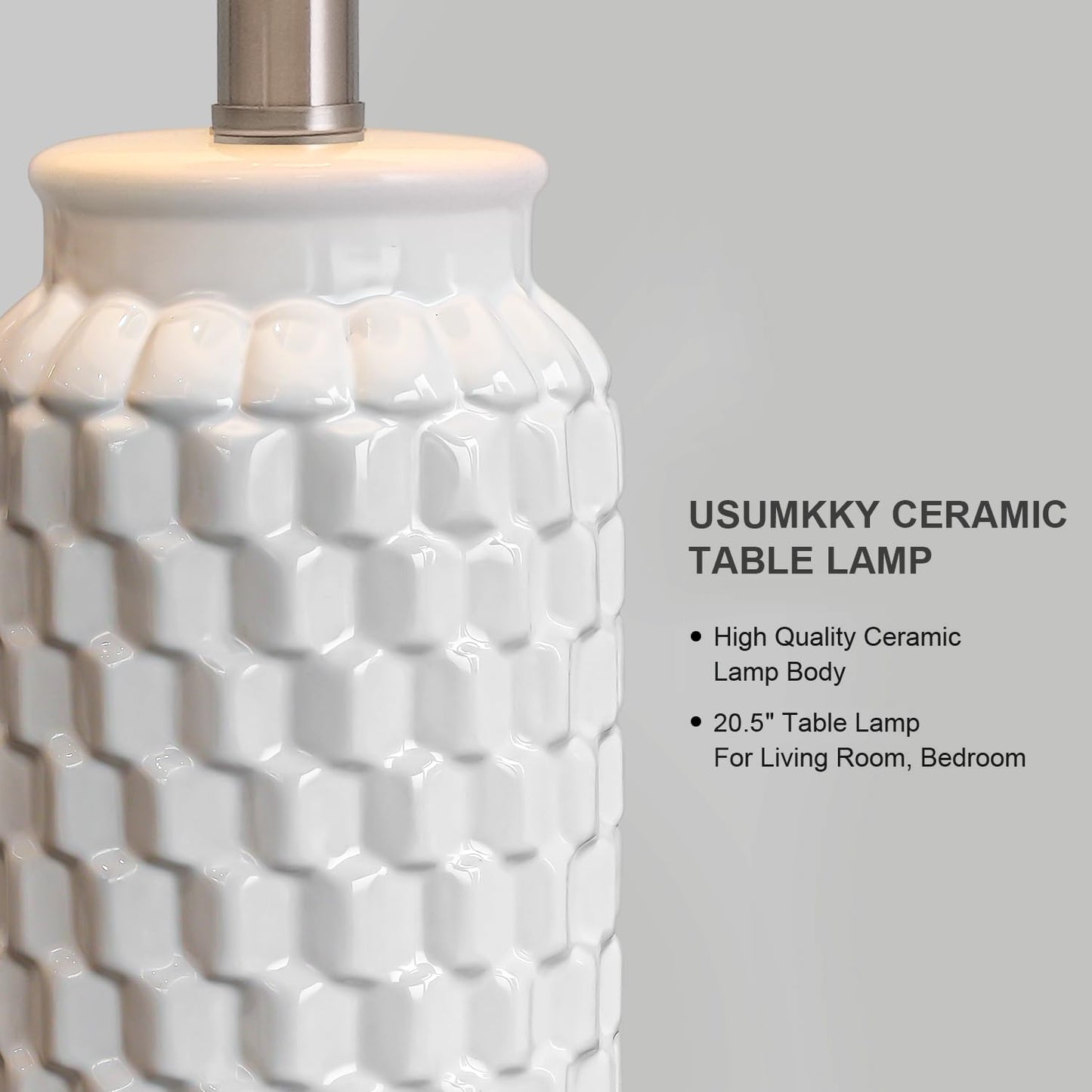USumkky 20.5" White Modern Ceramic Bedside Lamps Set of 2, Small Table Lamp for Bedroom Decor Farmhouse Nightstand Lamp for Living Room Office