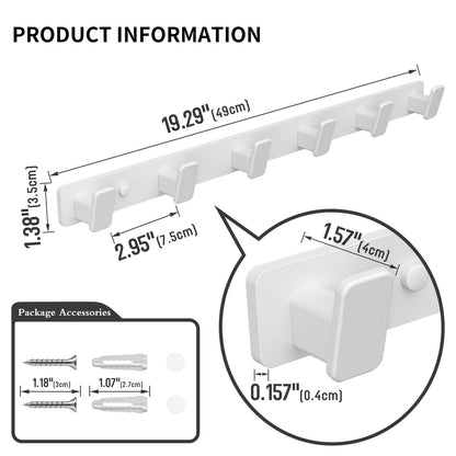Coat Hook Wall Rack Hanger - White Coat Rack with 6 Hooks Wall Hooks for Hanging Hat Key Bag Towel Wall Mount Coat Holder