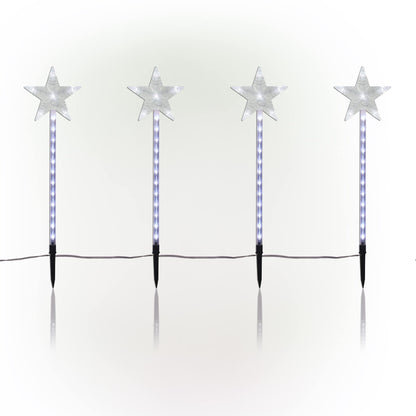 Alpine Corporation Holiday Décor Shooting Star Garden Stake with LED Lights, 4-Pack, Christmas Decoration