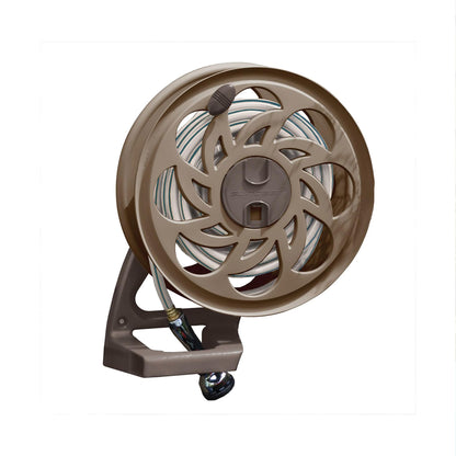 Suncast 125 ft. Sidetracker Wall Mount Garden Hose Reel with Guide, Dark Taupe