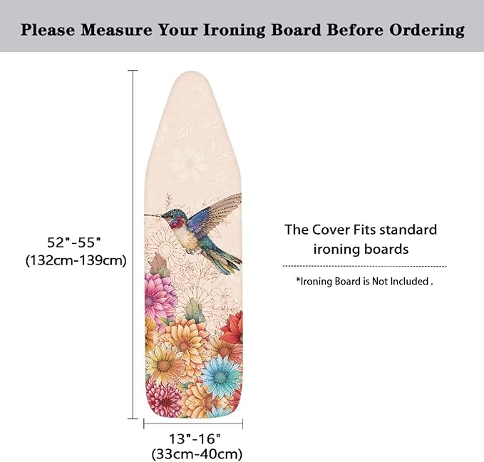 Sprowallow Hummingbird Retro Flower 15x54 inch Ironing Board Cover and Pad
