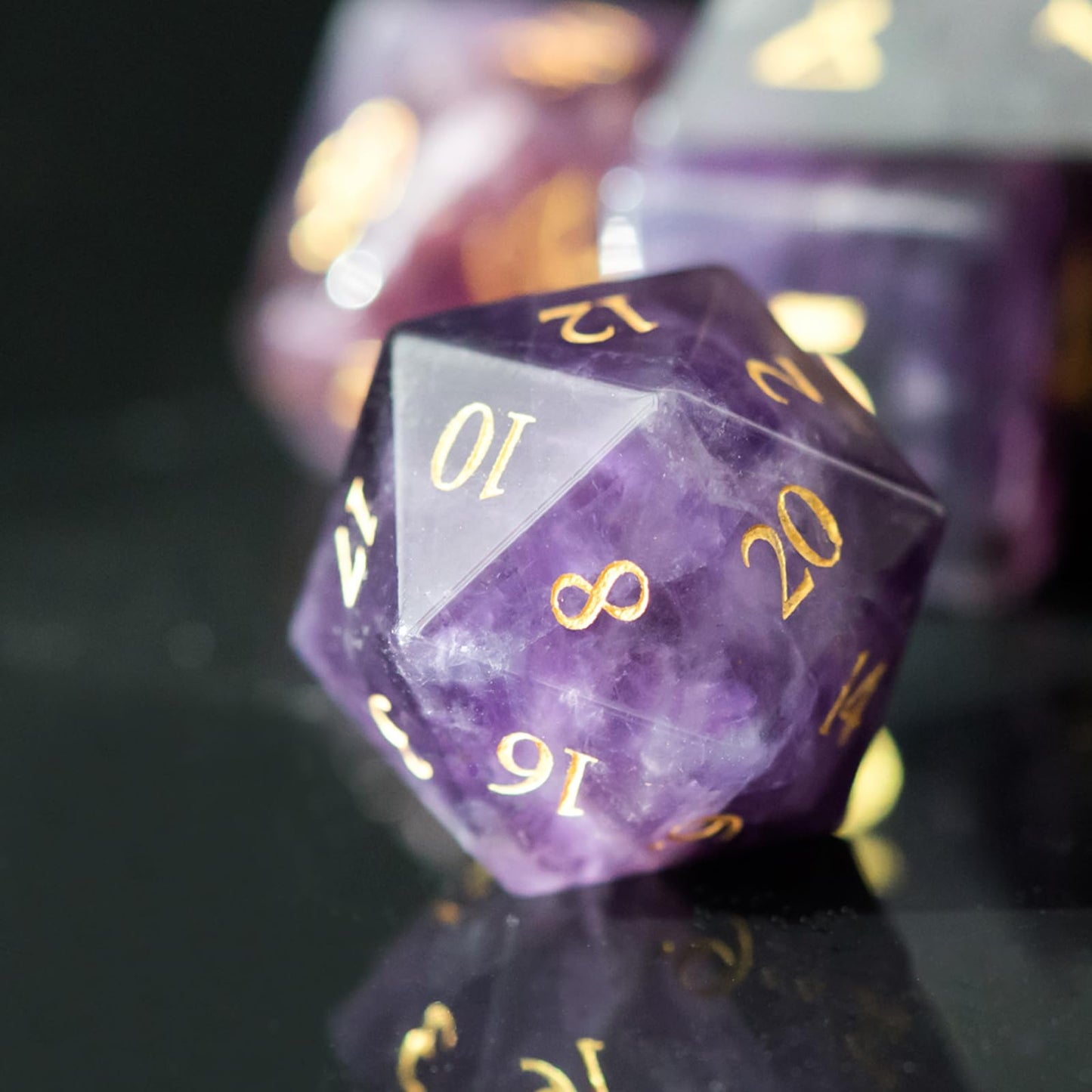 UDIXI Amethyst Gemstone Dice Set D&D, Crystal Stone DND Dice with Gift Case for Role Playing Games Tabletop Games