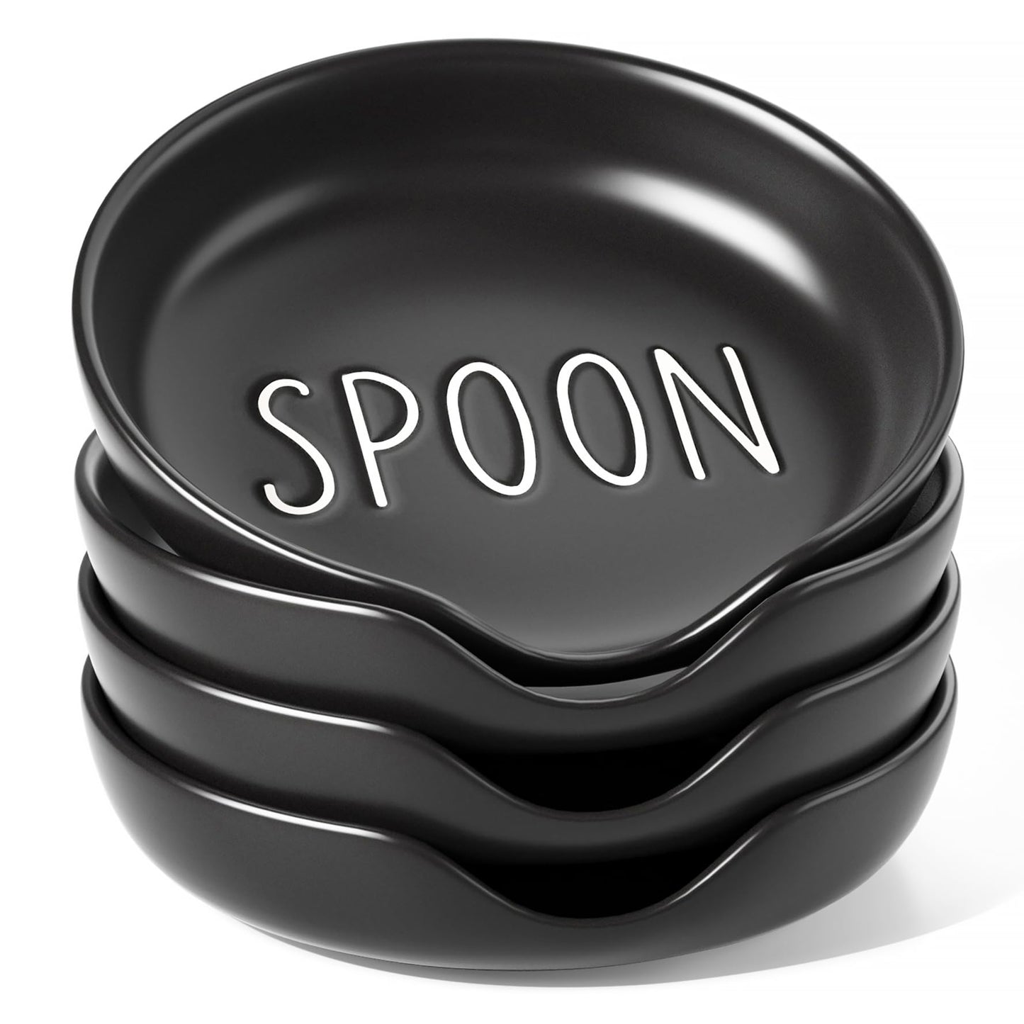 LE TAUCI Ceramic Spoon Rest for Stove Top, 5 Inch Spoon Holder for Kitchen Counter Set of 4, Kitchen Gadgets, Coffee Spoon Cradle, Home Accessories for Utensils, Dishwasher Safe, Black