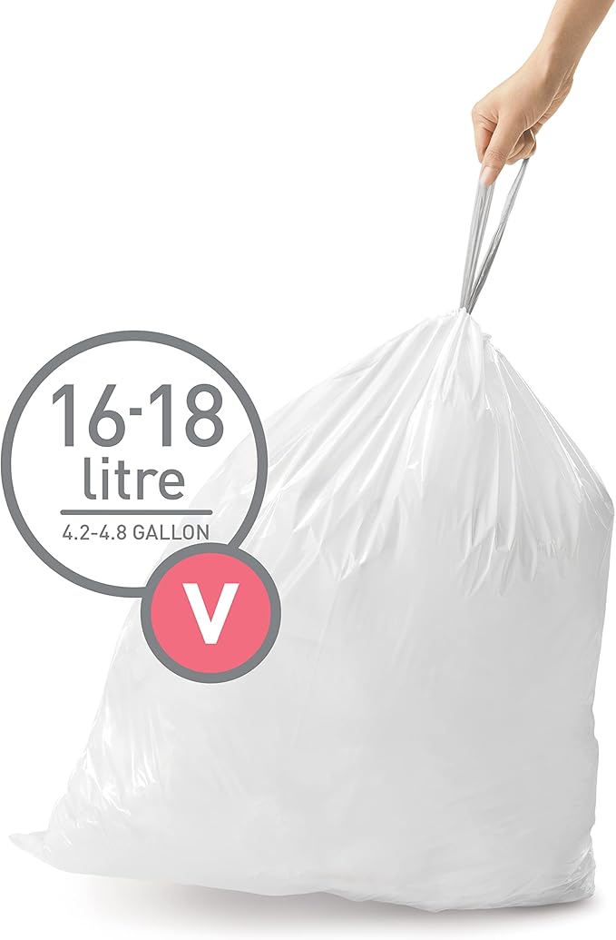 simplehuman Code V 60 Count, Dispenser Pack Custom Fit Liners, Drawstring Trash