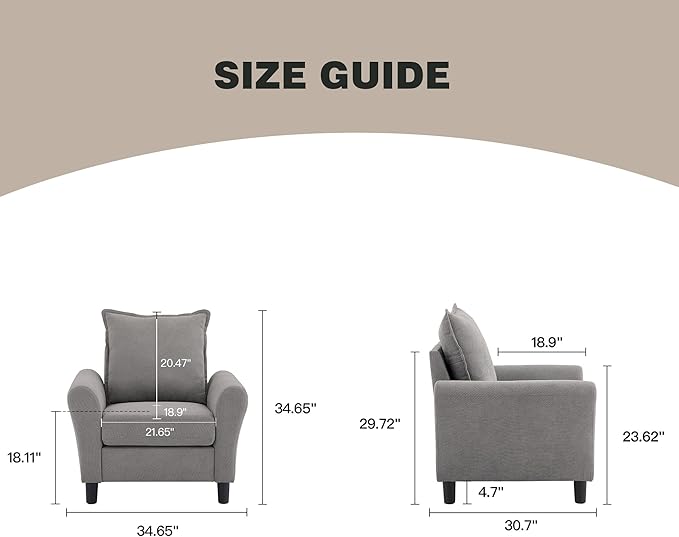 Mid-Century Accent Chairs Set of 2, Modern Linen Fabric Armchair